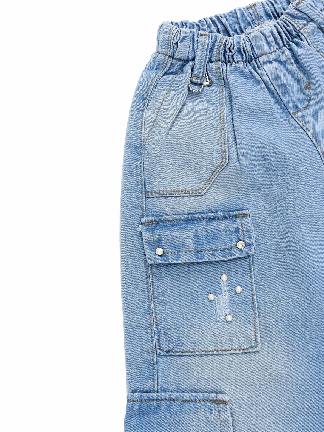 Pantalón niña cargo de mezclilla con cintura elástica