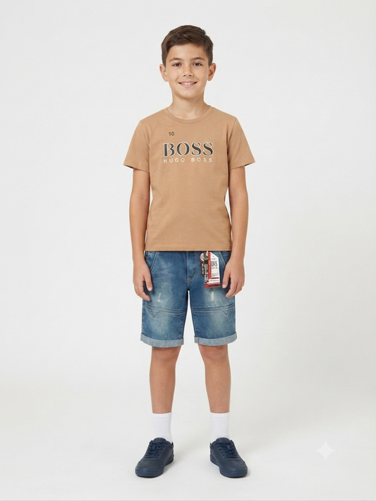 Set niño playera + bermuda de mezclilla – Color camel