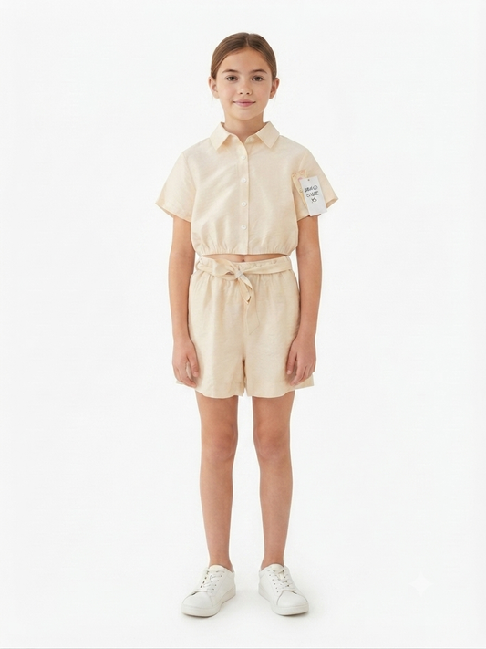 Set niña blusa y short color beige