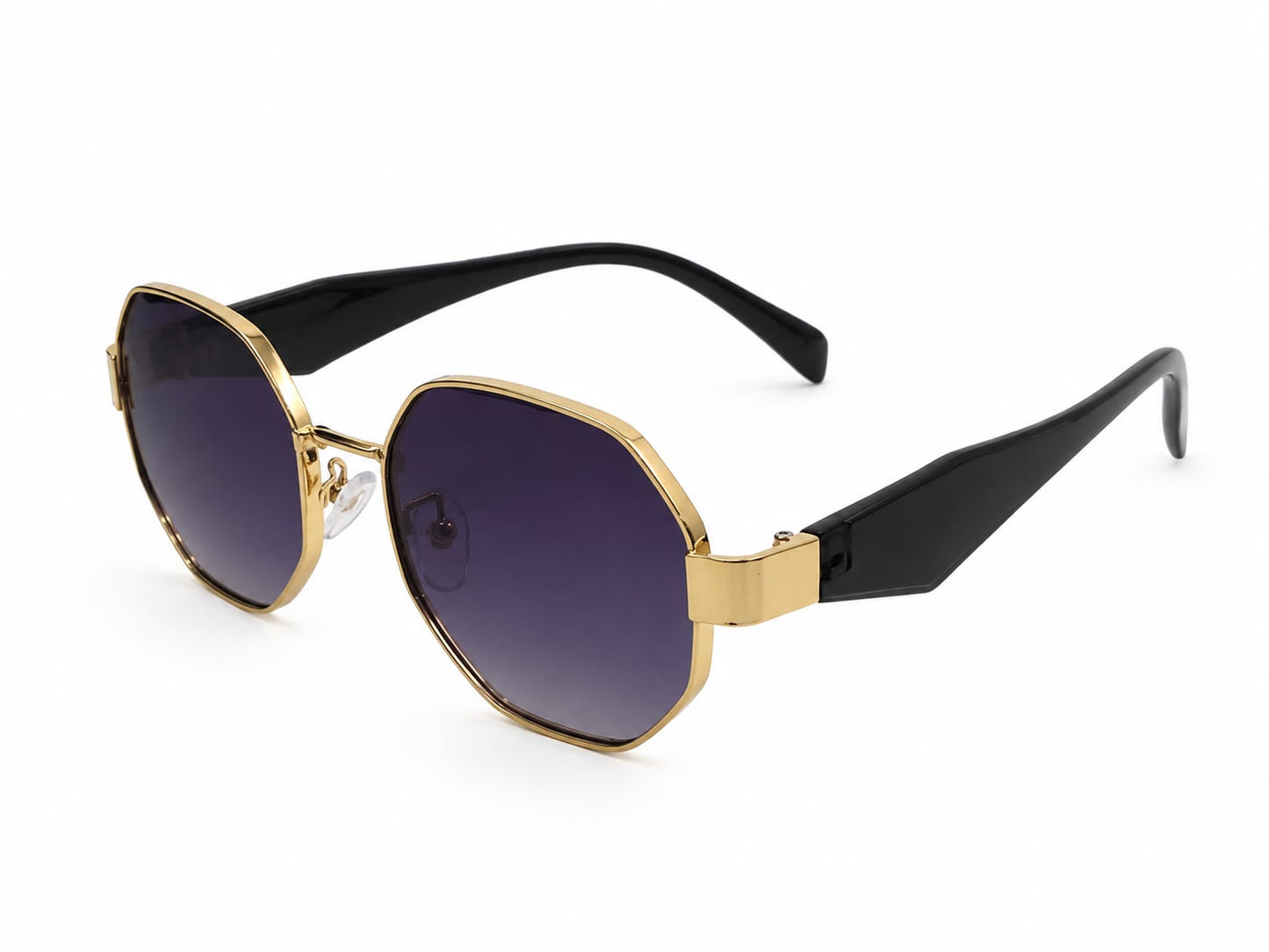 Lentes dama hexagonales negro degradado con marco dorado