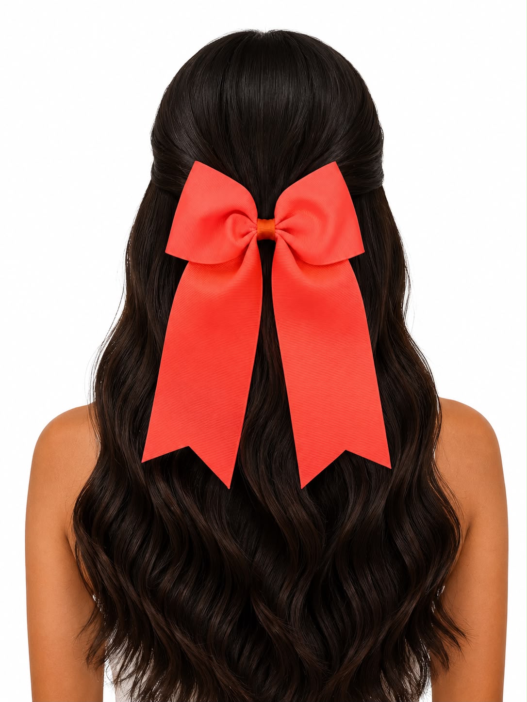 Moño niña coral neón con tirantes largos 🎀🧡