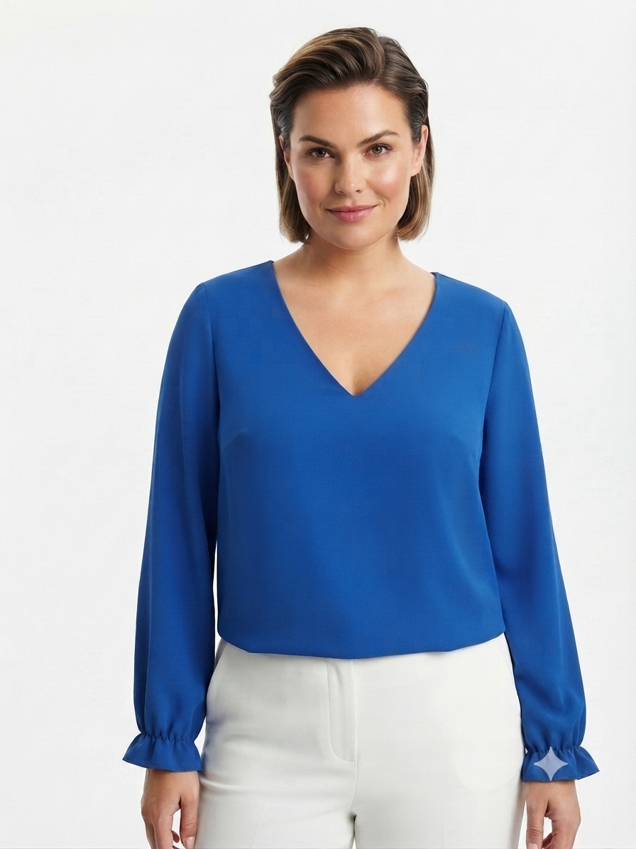 Blusa dama OFERTA manga larga cuello V color azul rey