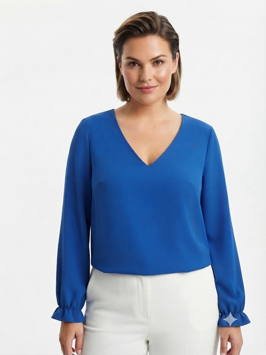 Blusa dama OFERTA manga larga cuello V color azul rey