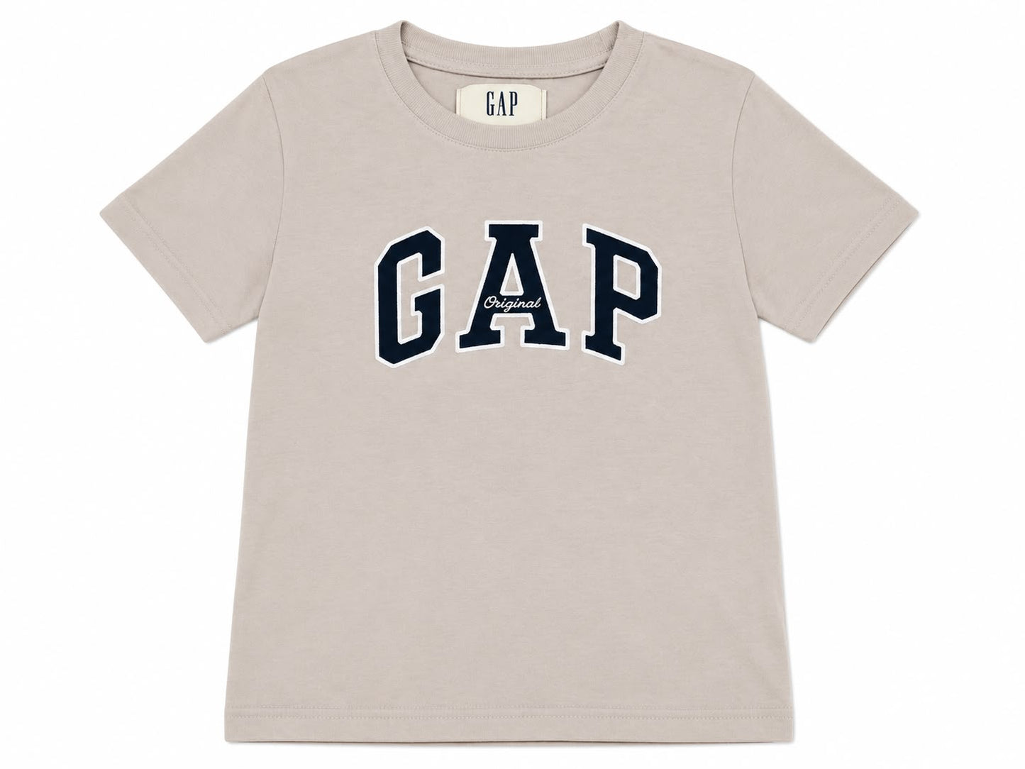Playera niño cuello redondo color beige con estampado frontal