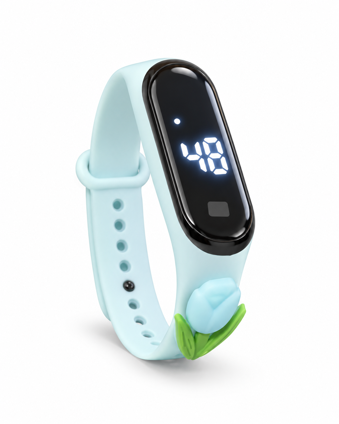 Reloj digital infantil azul pastel con diseño de tulipán 🌷🩵