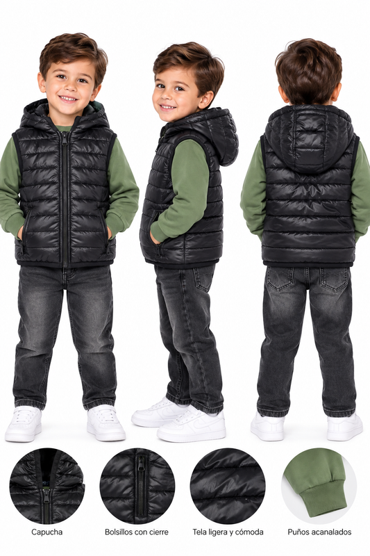 Set niño 3 piezas con chaleco 💚🖤