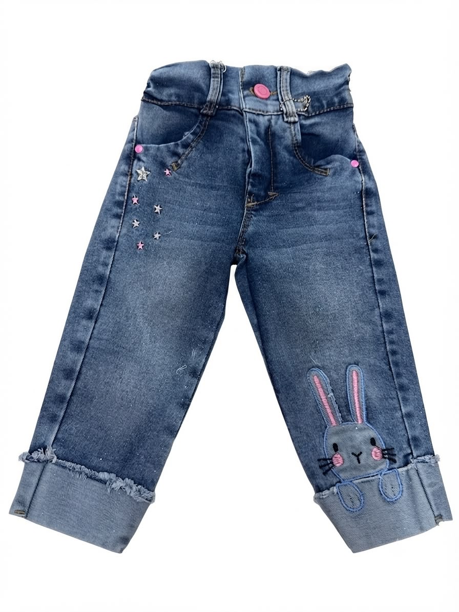 Pantalón niña mezclilla conejito bordado