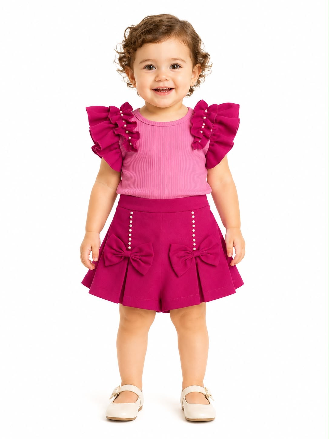 Set Niña blusa con olanes y short-falda