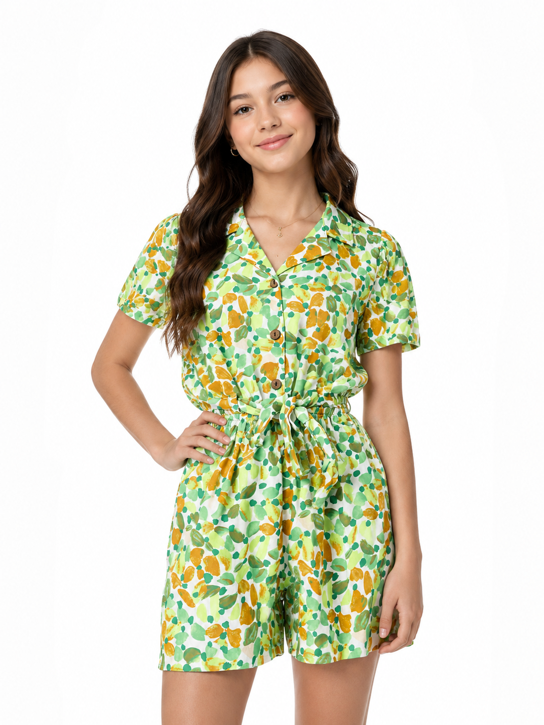 Set Jumper niña estampado floral verde