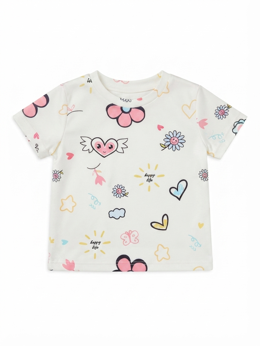 Blusa niña estampada con flores y corazones