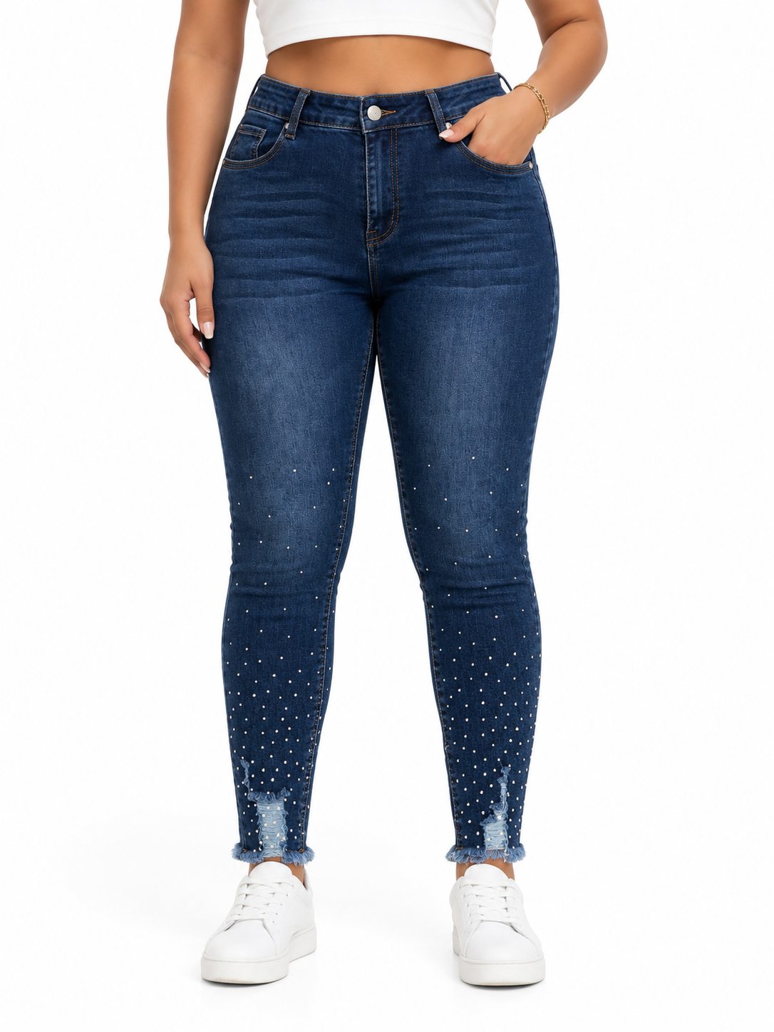 Pantalón dama mezclilla skinny con pedrería