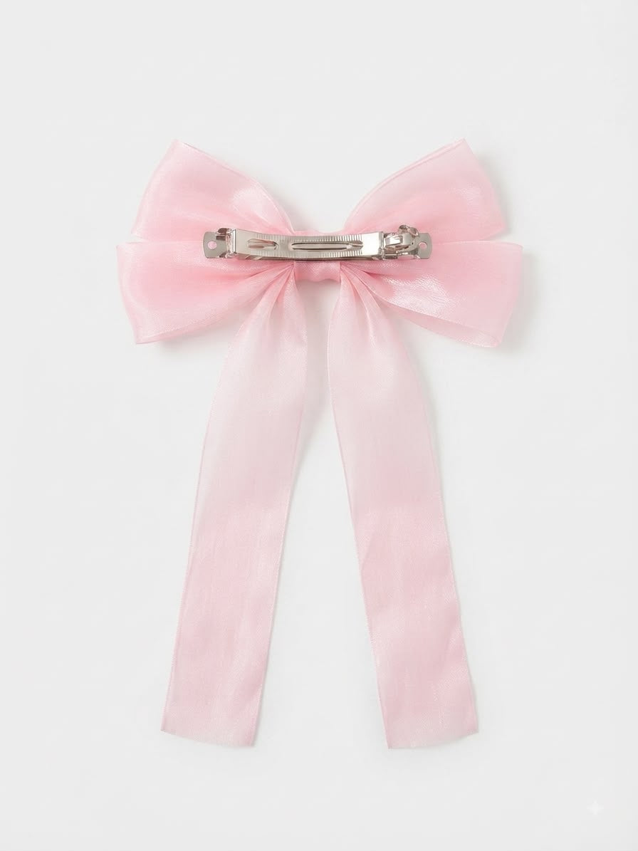 Moño coquette niña rosa pastel translúcido con tirantes largos 🎀🩷