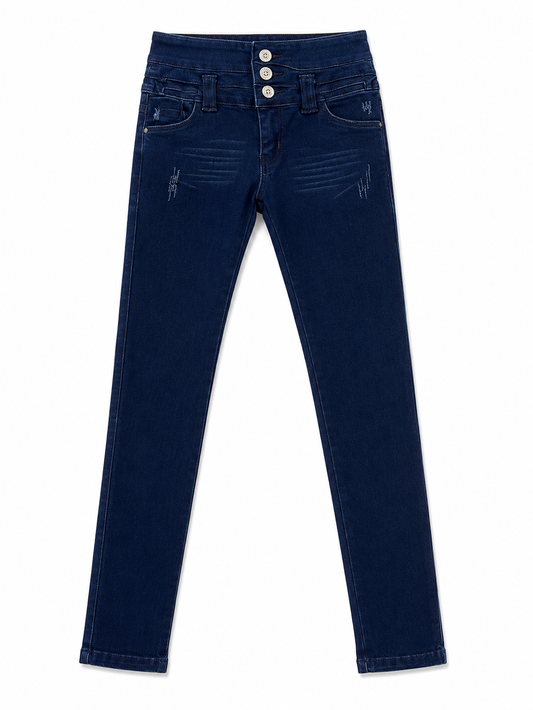 Pantalón niña skinny mezclilla azul oscuro con 3 botones