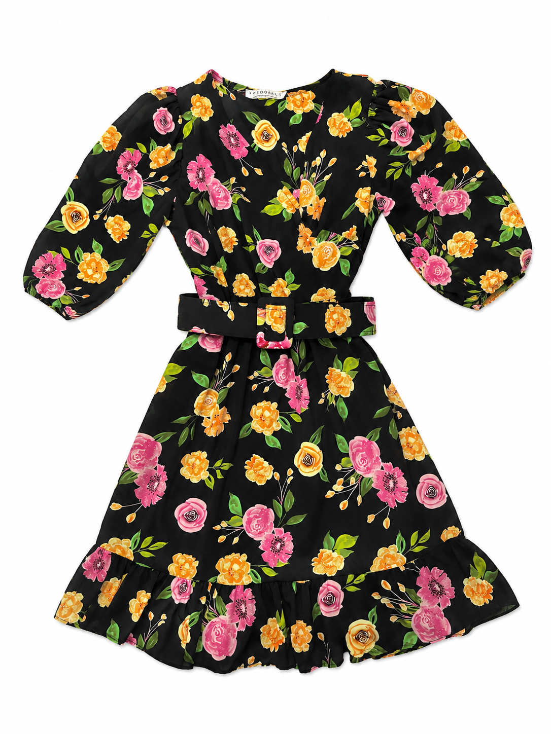 Vestido Dama OFERTA Floral Manga Larga Escote Cruzado con Cinturón