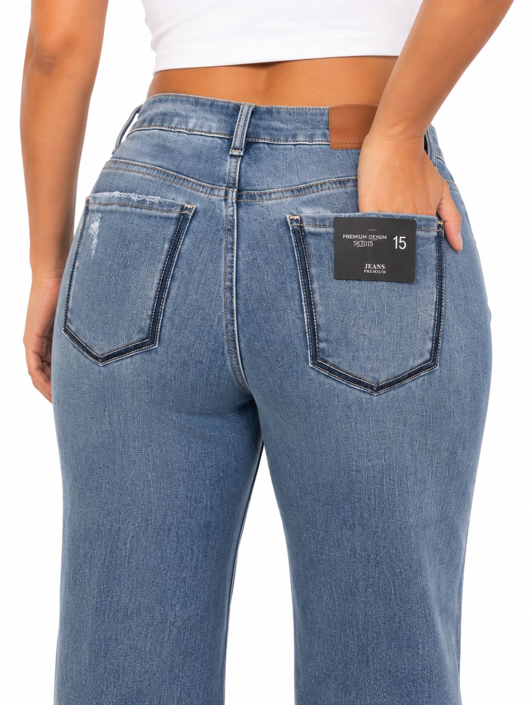 Pantalón dama mezclilla wide leg plus con rasgados