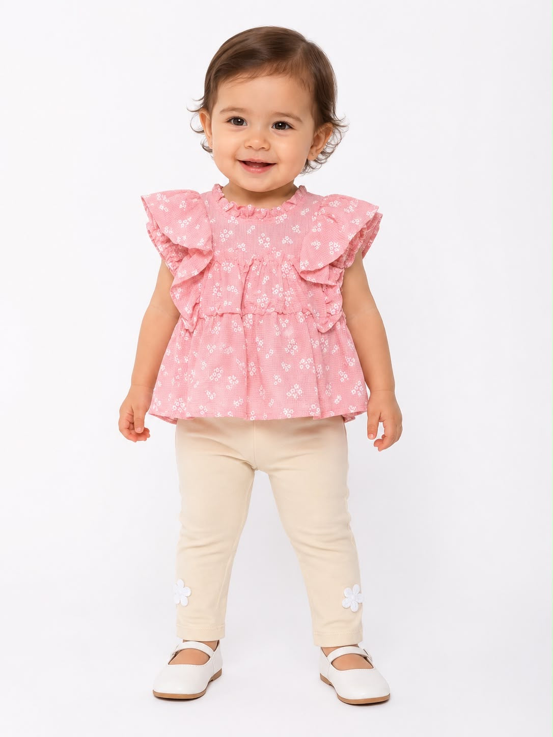 Set bebé blusa floral rosa y legging S beige