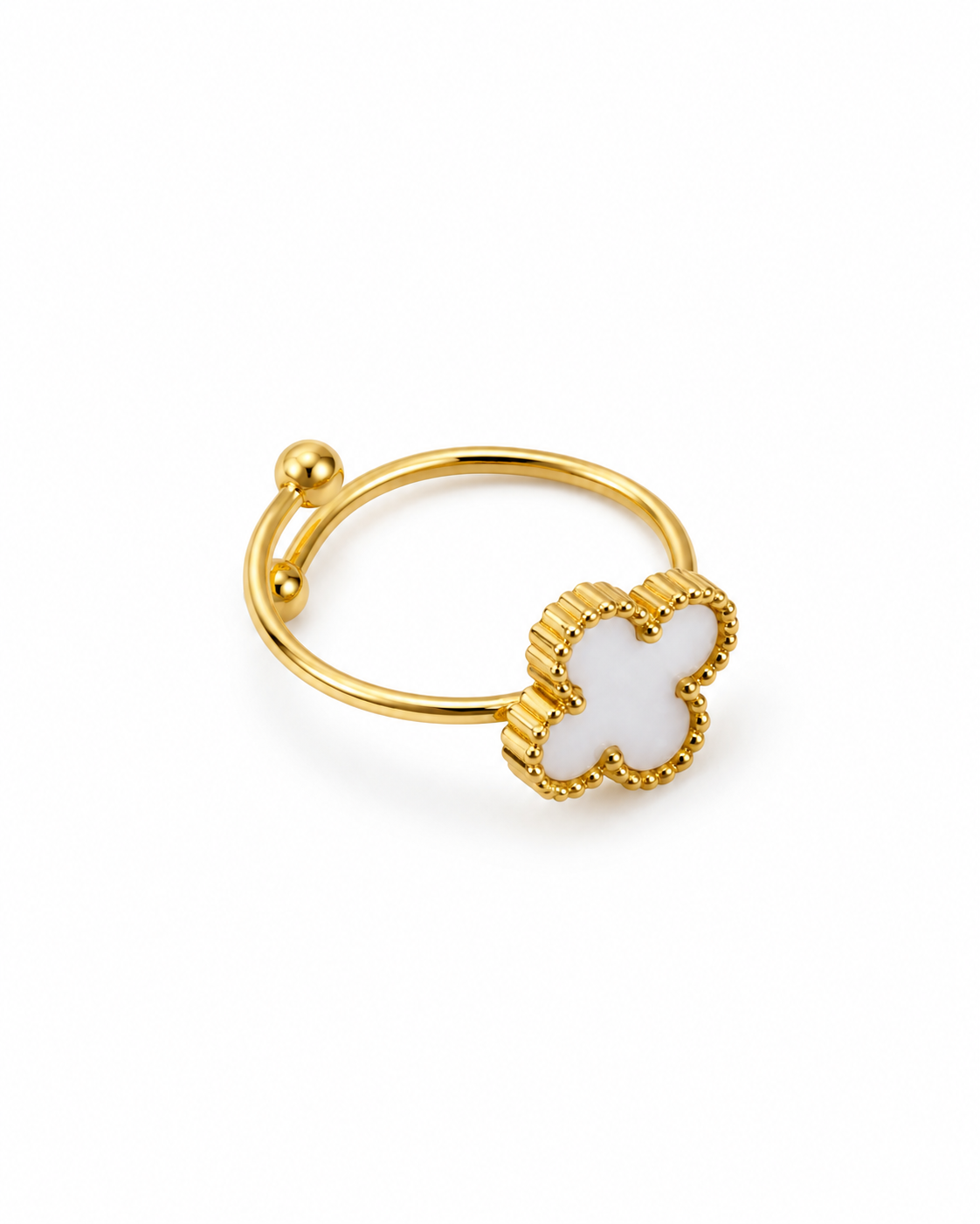 Anillo dama trébol blanco ajustable