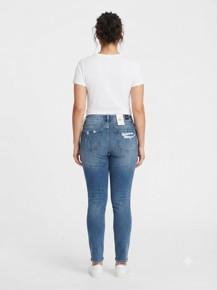 Pantalón dama mezclilla skinny plus con rasgados amplios