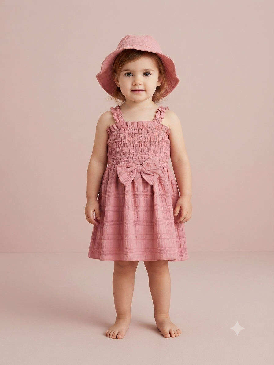 Vestido niña meses rosa con sombrero