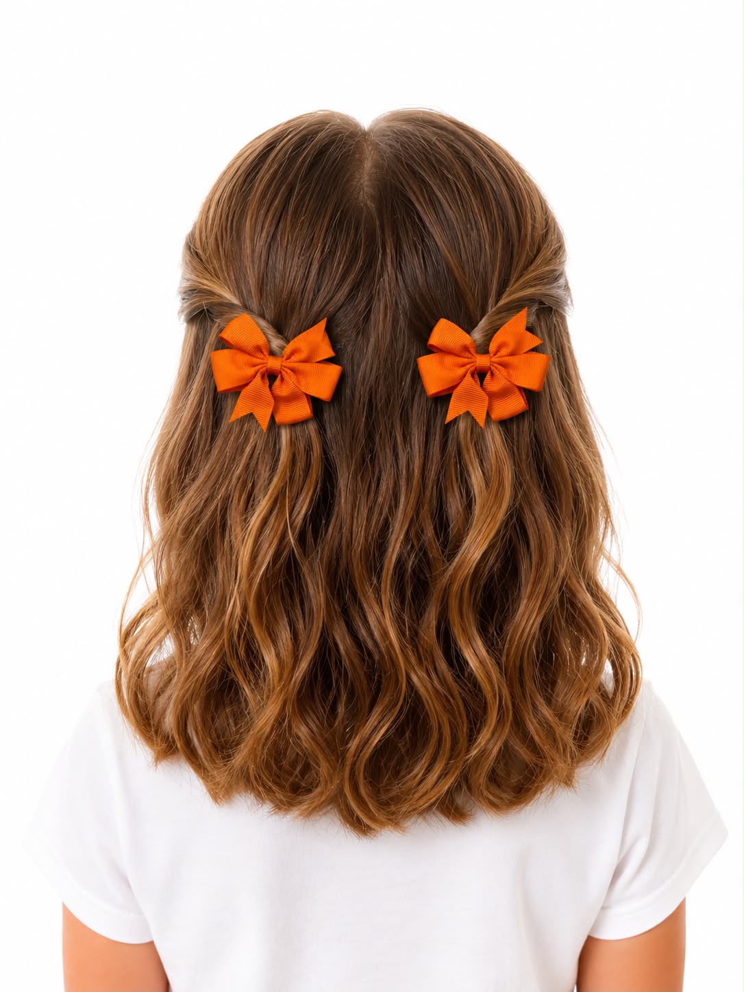 Moño par niña naranja de grosgrain