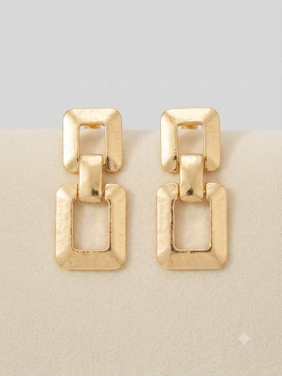 Aretes colgantes dorados eslabones geométricos