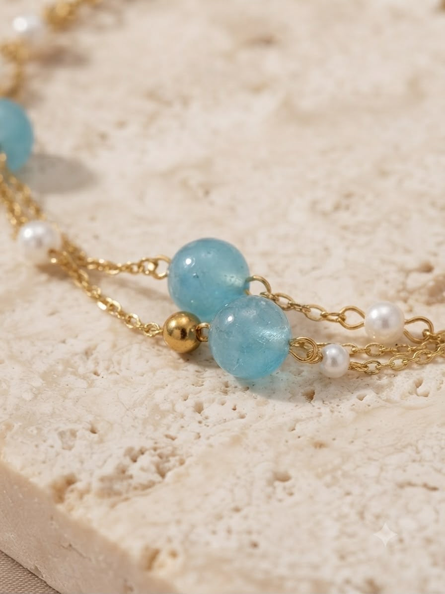 Pulsera Dama perlas turquesa y blancas
