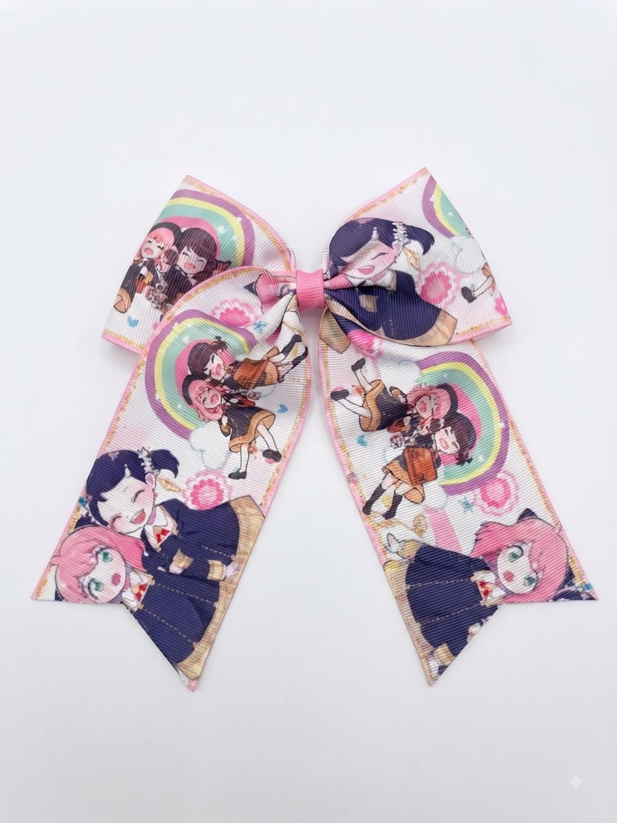 Moño niña estampado anime con tiras largas