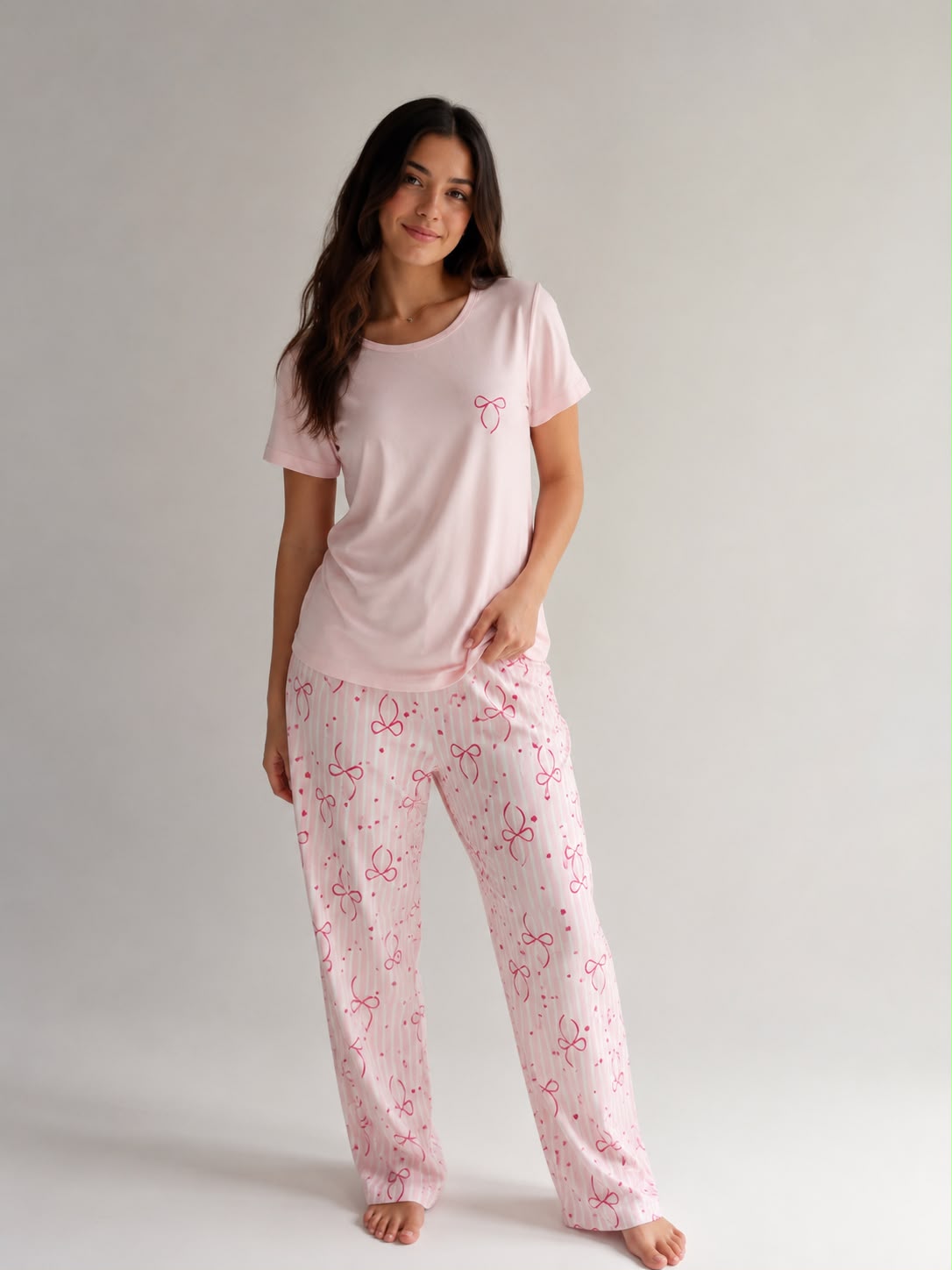 Pijama Dama Moñitos Rosa pantalon.