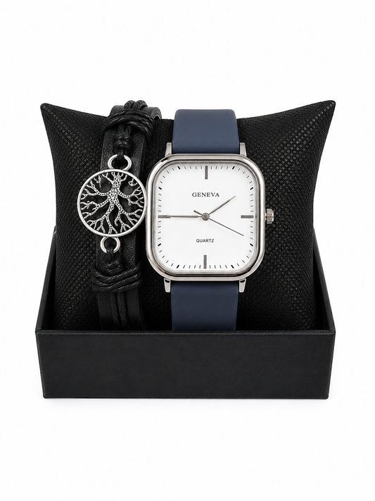 Set Reloj Caballero Azul con Pulsera