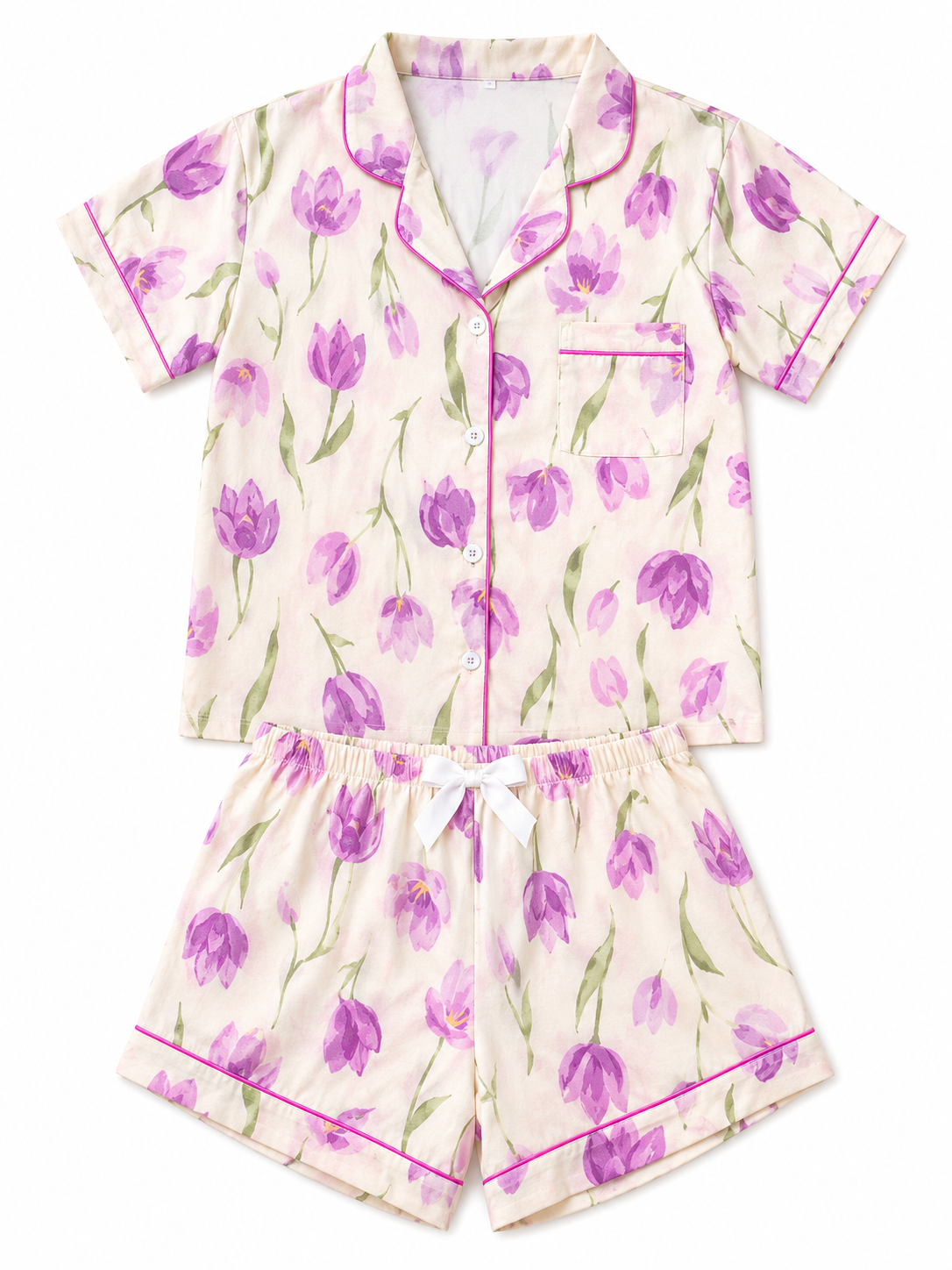 Pijama dama corta estampado floral lila
