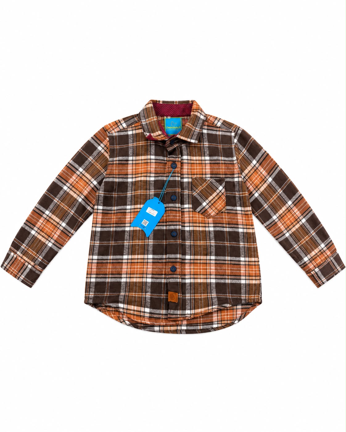 Camisa niño a cuadros café y naranja 🤎🧡