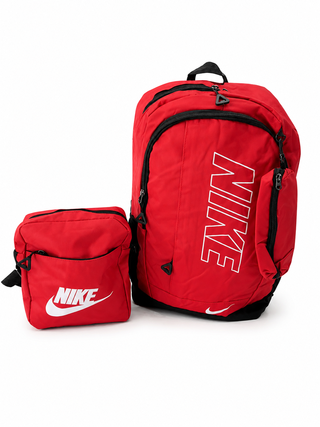 Set Mochila juvenil deportiva roja con estuche organizador y lapicera