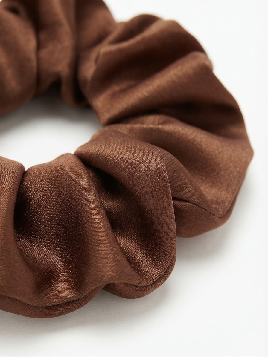 Liga cabello accesorio satinada café