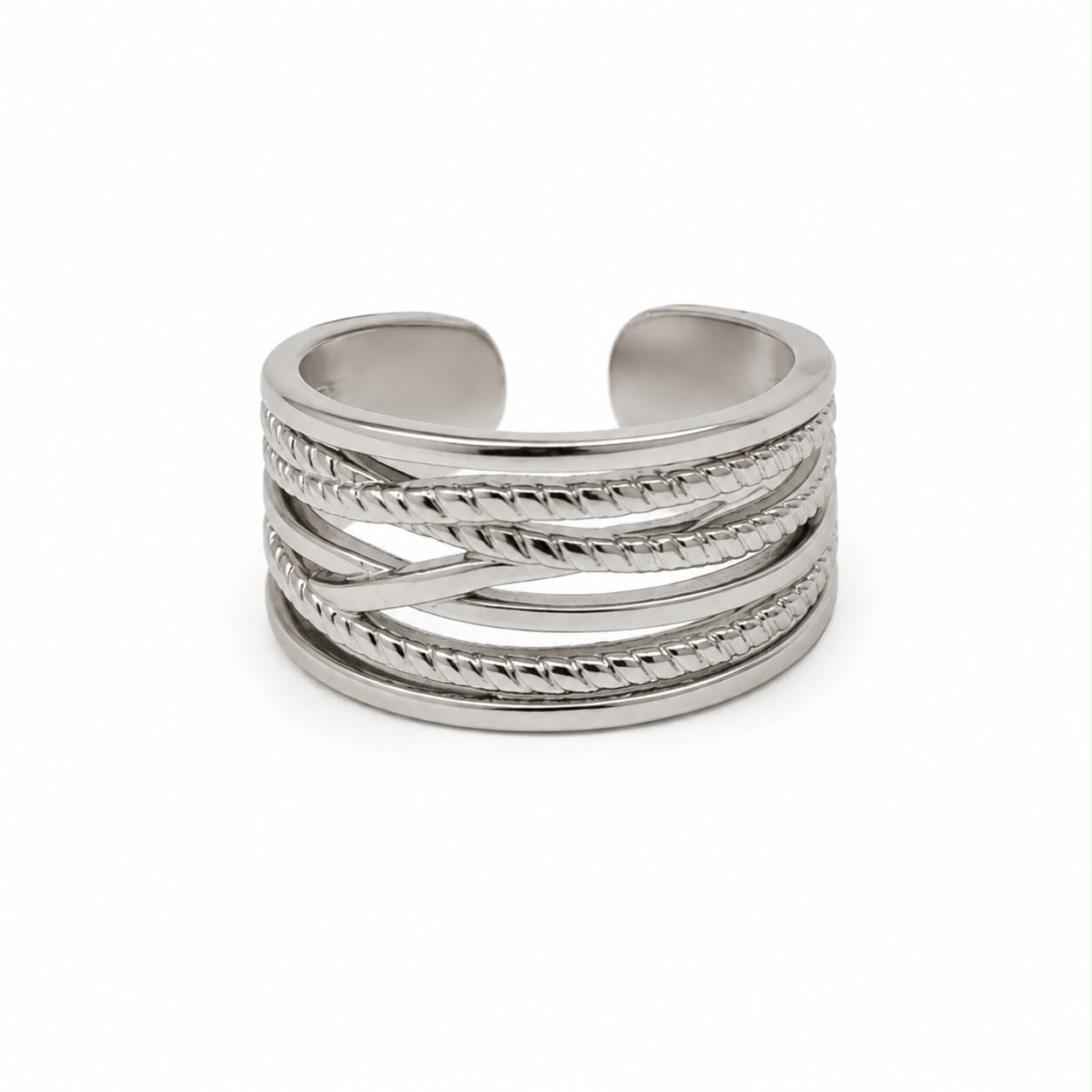 Anillos Dama plateados diseño entrelazado