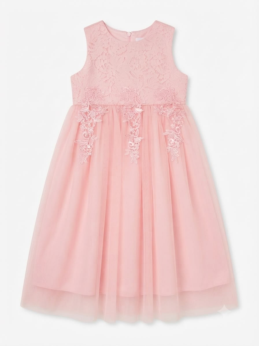 Vestido niña con tul y encaje color coral