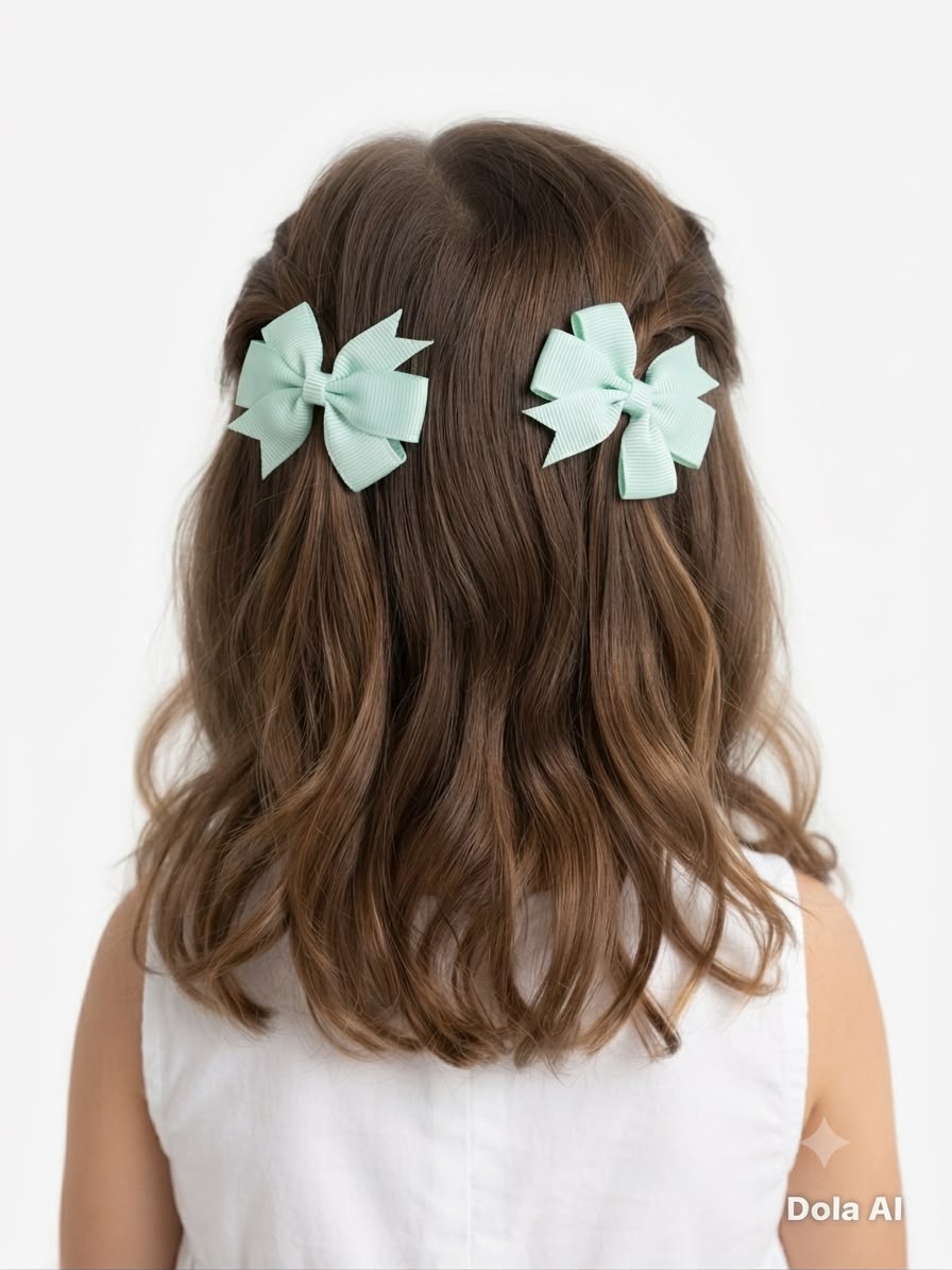 Moño Par Niña Verde Menta Pastel