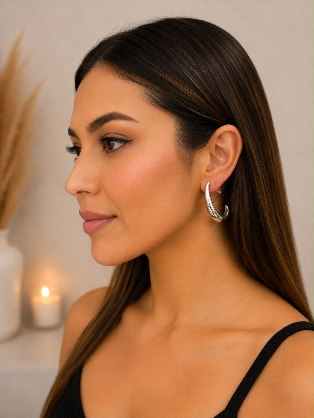 Aretes gota curva plateados