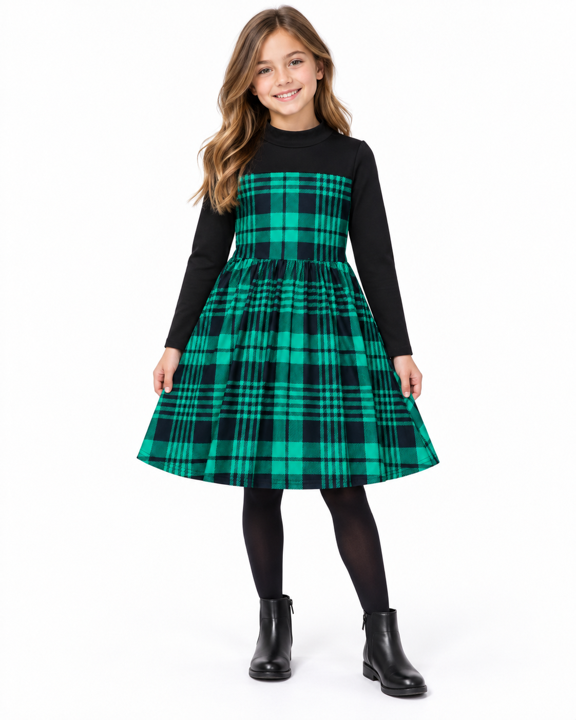 Vestido niña a cuadros verde y negro 💚🖤