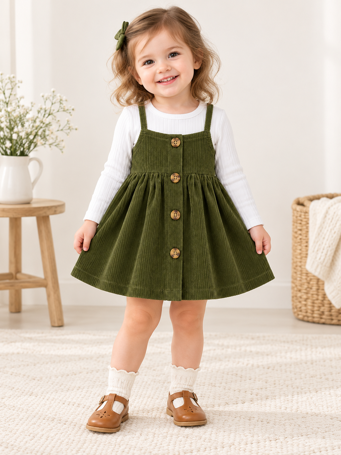 Vestido niña de pana con botones