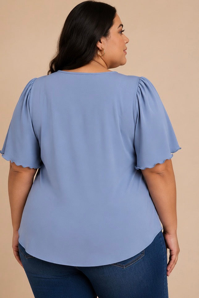 Blusa Dama Celeste Encaje Plus