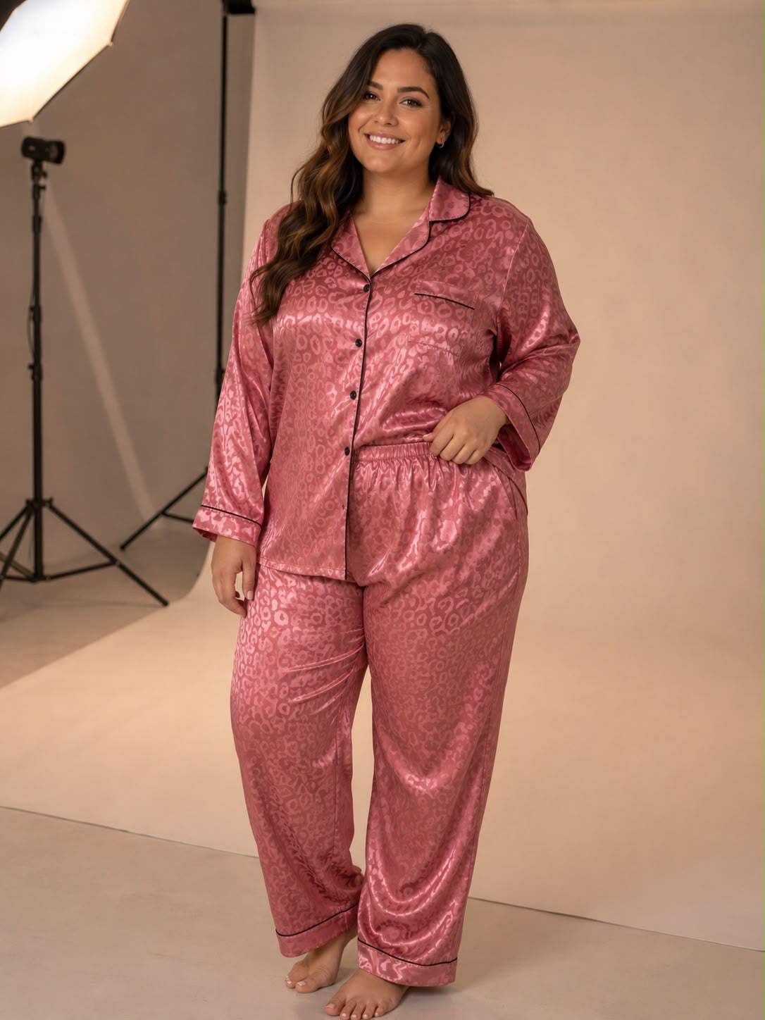 Pijama Dama Satinada Animal Print Rosa