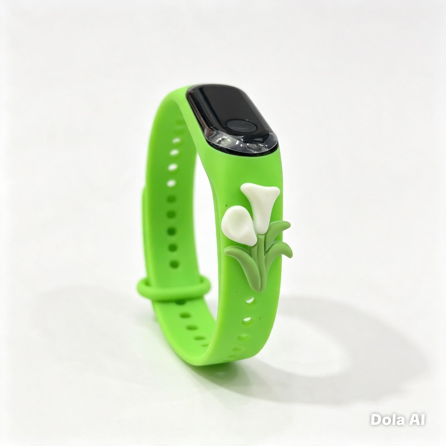 Reloj infantil digital verde con flores