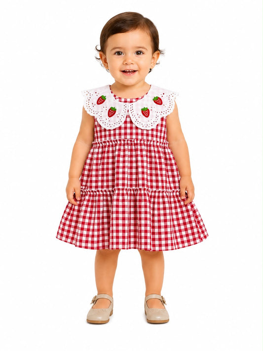 Vestido niña cuadros Vicky con bordado fresas