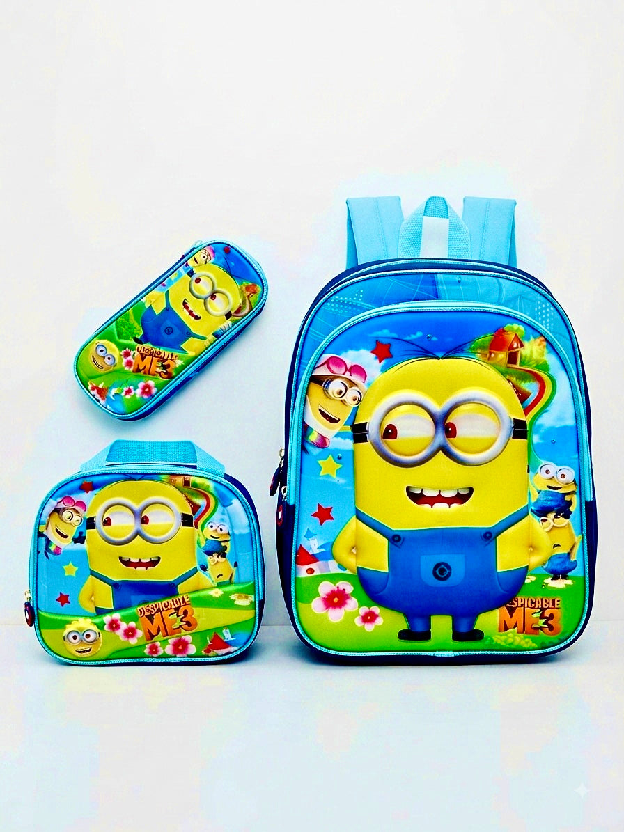 Set mochila infantil escolar Personajito Amarillo 3 piezas