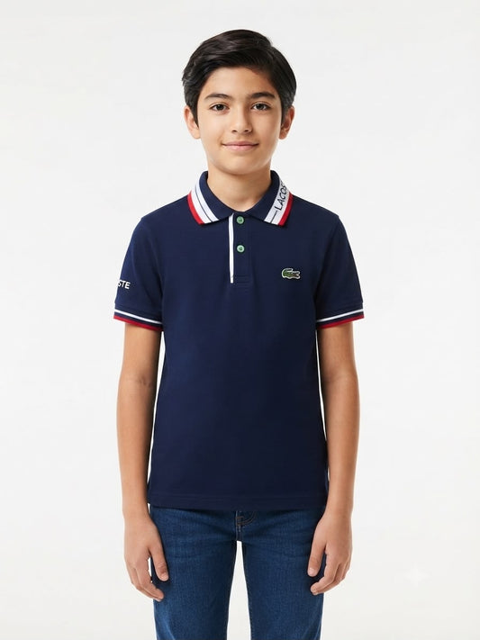 Playera niño tipo polo color azul marino manga corta