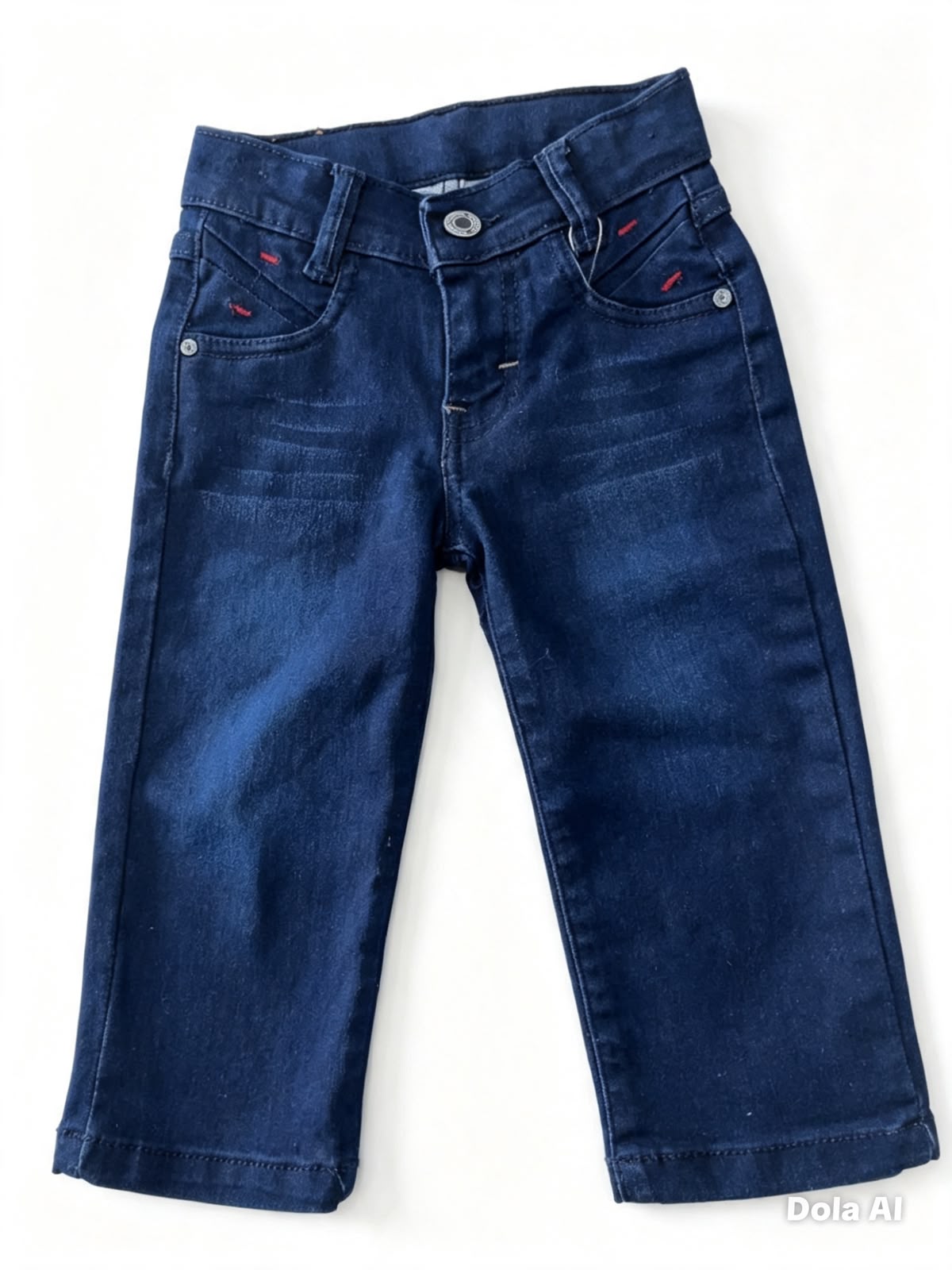 Pantalón niño mezclilla azul oscuro con detalles rojos
