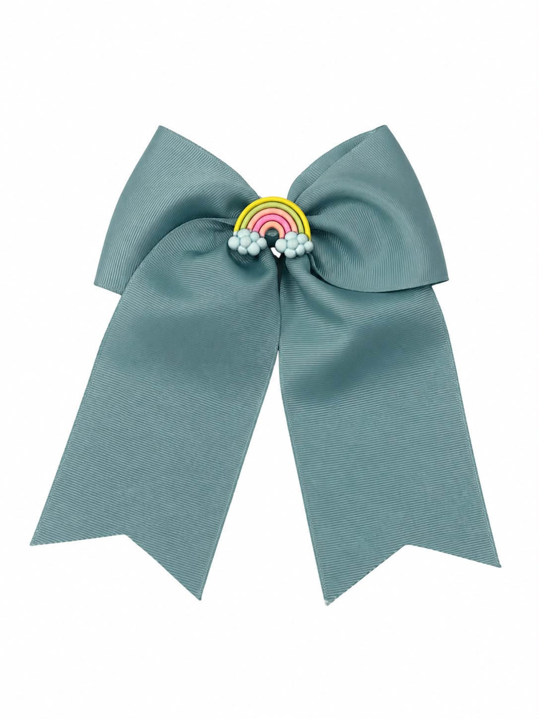 Moño niña verde grisáceo con arcoíris 🎀🌈