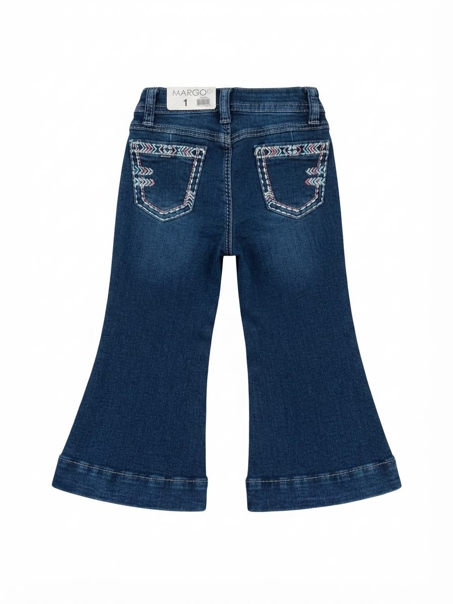 Pantalón Niña acampanado con bordado azul