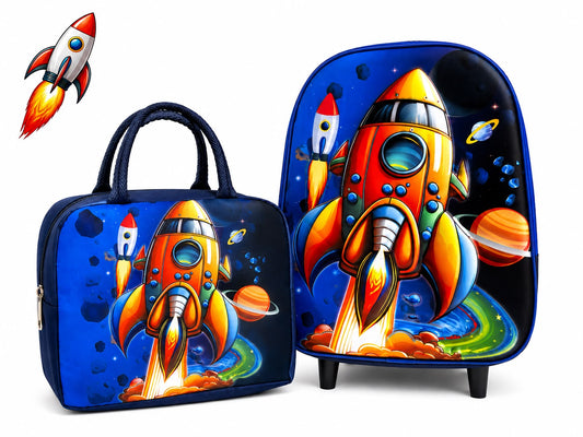 Set Mochila con Lonchera cohete espacial