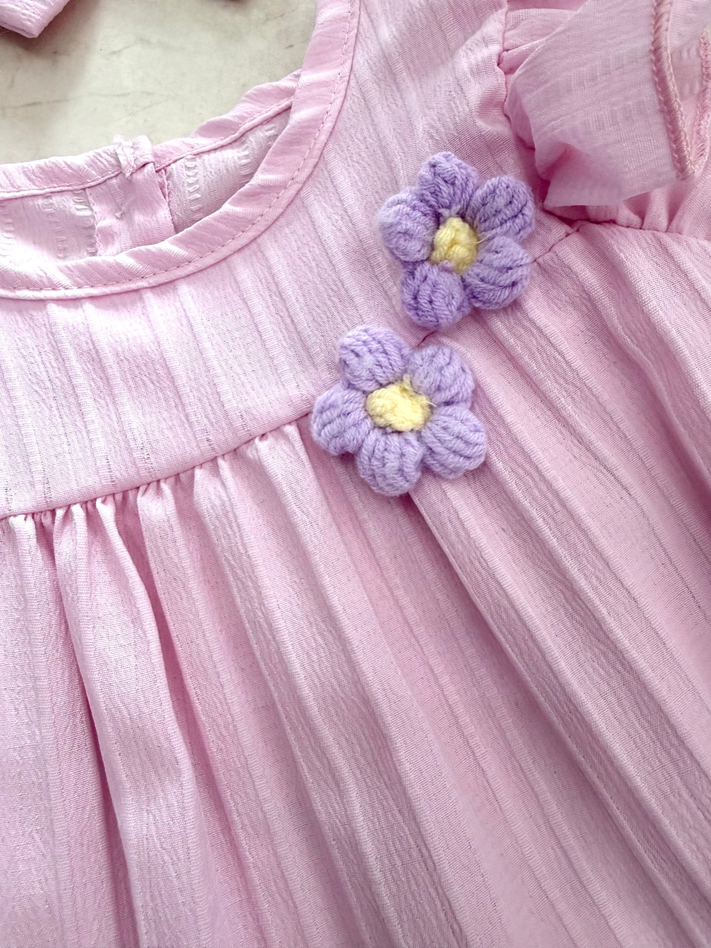 Vestido niña meses rosa con flores y diadema